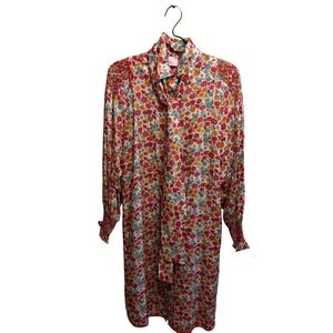Loretta‎ Caponi Floral Dress Italian Luxury Artisan Smocking Boho Chic Summer